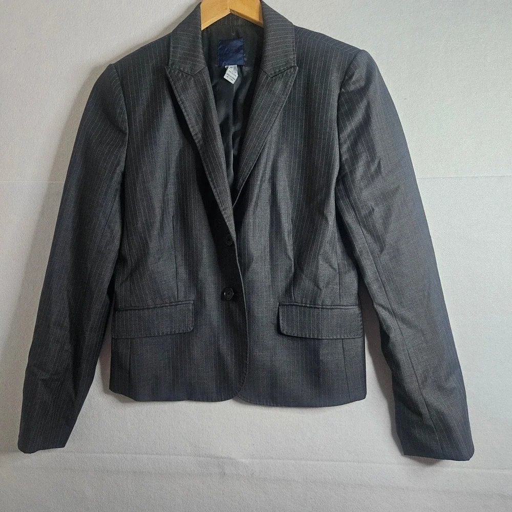 J.Crew Womens 100% Wool Super 120s Pinstripe Blazer Charcoal Gray Size 10 2009